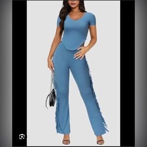 Women's Blue Fringe 2 piece outfit 2xl
